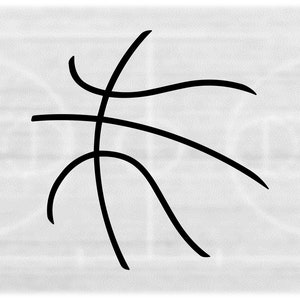May include: A black and white line drawing of a basketball on a white background.