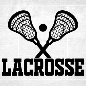Sports Clipart: Double Crossed Realistic Lacrosse Sticks with Bold Black Word "Lacrosse" in College Style - Digital Download svg png dxf pdf