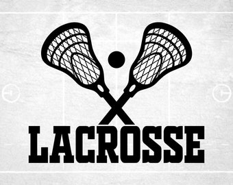 Sports Clipart: Two Double Crossed Realistic Lacrosse Sticks with Bold Black Word "Lacrosse" in College Style - Digital Download SVG & PNG