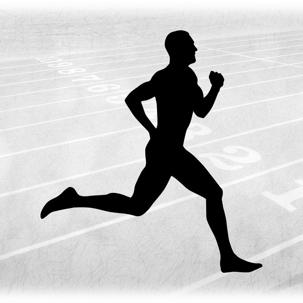 Sports Clipart: Track & Field Silhouette of Male/Man/Boy/Guy Muscular Athlete in Running or Jogging Pose - Digital Download svg png dxf pdf