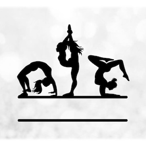 Sports Clipart: Blank Gymnastics Name Frame with Silhouettes of Female Gymnasts in Different Poses - Digital Download svg png dxf pdf
