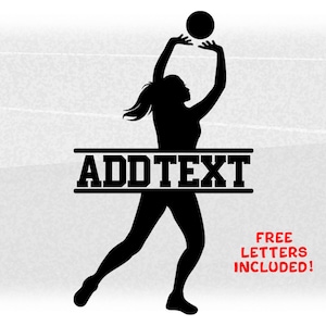 Sports Clipart: Black Volleyball Player Silhouette of Setter Setting Ball, Split Name Frame to Personalize, Digital Download svg png dxf pdf