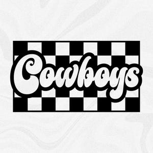 Sports Clipart: Team Mascot Name "Cowboys" in Groovy Retro Style Cutout of Black Checkered Background - Digital Download svg png dxf pdf