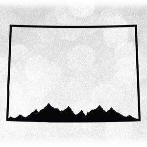 Geography Clipart: Black Silhouette Outline of the State of Colorado with Mountain Range as Bottom Border - Digital Download SVG & PNG