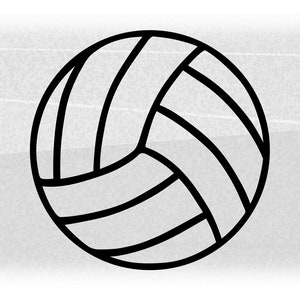May include: A black and white illustration of a volleyball.