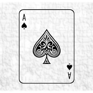 Entertainment Clipart: Decorative Black Ace of Spades Card with Thin Outline from Deck of Playing Cards - Digital Download svg png dxf pdf