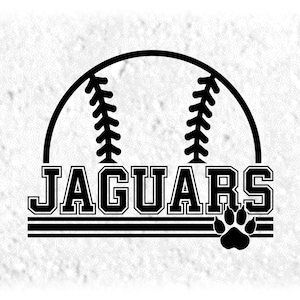 Sports Clipart: Black Half Baseball/Softball with "Jaguars" Team Mascot Name with Paw Silhouette - Digital Download svg png dxf pdf