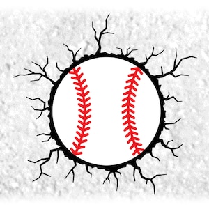 Sports Clipart: Red & White Baseball Layered on Big Black Cracked Open Hole for Players Teams Coaches - Digital Download svg png dfx pdf