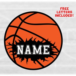 Sports Clipart: Black and Orange Basketball w/Cracked Open Name Frame Space to Add Player Name/Team Name - Digital Download svg png dfx pdf