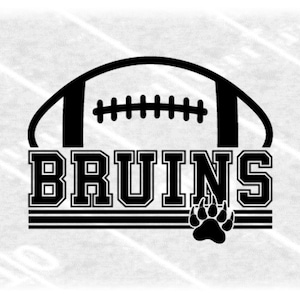 Sports Clipart: Black Half Football with Varsity Style "Bruins" Mascot Team Name with Bear Paw Print - Digital Download svg png dxf pdf