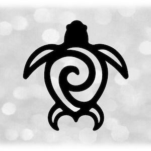 Animal Clipart: Tortuga Marina o Tortuga Simple Fácil Silueta Negra Sólida con Espiral - Cambia de Color Tú Mismo - Descarga Digital SVG & PNG