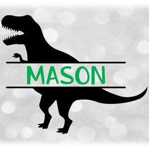 Animal Clipart: Tyrannosaurus Rex / T-Rex Dinosaur Simple Solid Black Silhouette Split Name Frame to Personalize - Digital Download SVG/PNG