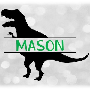 Tier Clipart: Tyrannosaurus Rex / T-Rex Dinosaurier Einfache feste schwarze Silhouette, geteilter Namensrahmen zum Personalisieren - Digital Download SVG / PNG