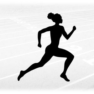 Sports Clipart: Track and Field Black Silhouette of Female Athlete Running, Ethnically Neutral Runner - Digital Download svg png dxf pdf