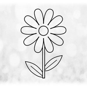 Nature Clipart: Black Doodle Daisy Silhouette Outline with Petals, Stem, and Leaves - You Change Color - Digital Download svg png dxf pdf