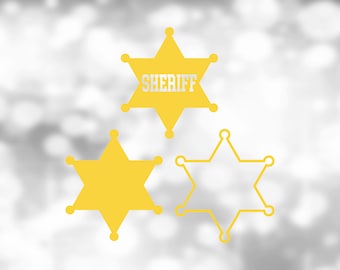 Shape Clipart: Gold Solid/Outline 6-Point Equilateral Sheriff's Badge Star with Round Tips - "Sheriff" Cutout - Digital Download  SVG & PNG