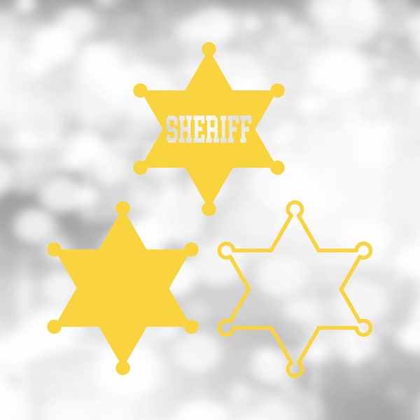 Shape Clipart: Gold Solid/Outline 6-Point Equilateral Sheriff's Badge Star with Round Tips - "Sheriff" Cutout - Digital Download  SVG & PNG