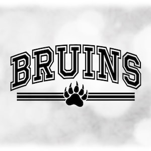 Sports Clipart: Black Arched Varsity Outline Team Mascot Name "Bruins" with Stripes and Paw Silhouette - Digital Download svg png dxf pdf