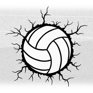 Sports Clipart: White Volleyball Layered on Top of Big Black Cracked Open Hole for Players Teams Coaches - Digital Download svg png dfx pdf