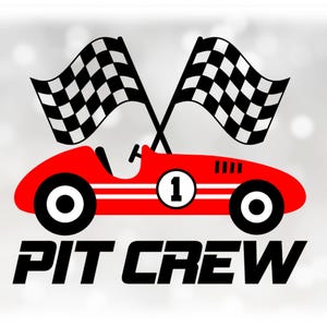 Car/Automotive Clipart: Red White Black Old Fashioned Retro Formula One Racecar, Checkered Flag Pit Crew - Digital Download svg png dxf pdf