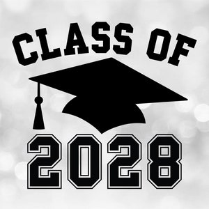 Educational Clipart: Black Class of 2028 Arched College Style Letters with Graduation Cap and Tassel - Digital Download svg png dxf pdf