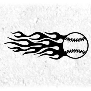 Sports Clipart: Black "Fireball" Softball/Baseball Silhouette Outline with Trailing Tail of Fire / Flames - Digital Download svg png dxf pdf