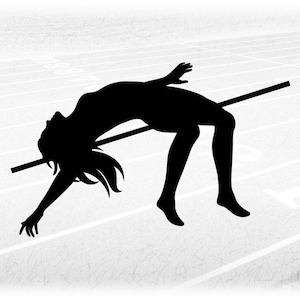Sports Clipart: Track and Field High Jump Silhouette of Female Jumper and Bar - Black - Simple Easy Basic - Digital Download svg png dxf pdf