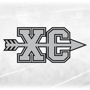 Sports Clipart: Layered Gray on Black Bold Block Letters "XC" for Cross Country with Arrow through the Middle - Digital Download SVG & PNG