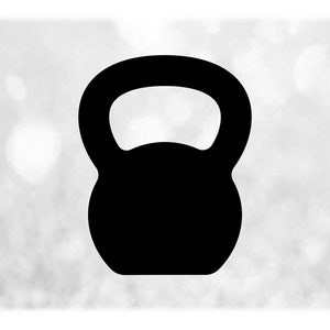 May include: A black kettlebell with a rounded base and a handle at the top. The weightlifting equipment is set against a blurred, light gray background.