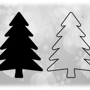 Clipart per le vacanze: Black Solid and Outline Simple Evergreen / Pine Tree per l'inverno, Natale, Yule Celebration - Digital Download SVG & PNG