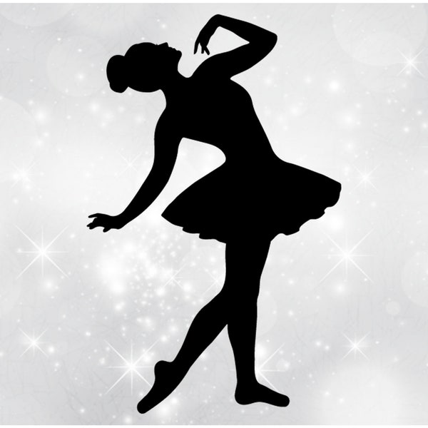 Sports Clipart: Black Silhouette of Female Ballet Dancer in Dance Pose with Elegant Hands Leaning Back  - Digital Download svg png dxf pdf