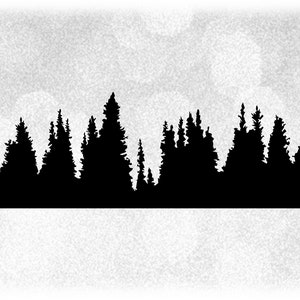 Nature Clipart: Silhouettes noires de l’horizon naturel des pins ou des arbres à feuilles persistantes - Inspiré par les montagnes Rocheuses - Téléchargement numérique SVG & PNG