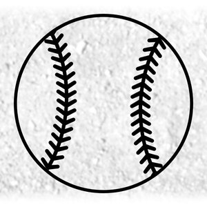 Op de afbeelding: Een zwart-witte illustratie van een honkbal met witte naden.