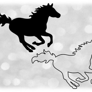 Animal Clipart: Simple Solid and Outline Black Horse / Pony / Stallion Silhouette for Nature or School Mascot - Digital Download SVG & PNG