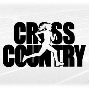 Sports Clipart: Black Words "Cross Country" with Cutout Female Athlete Silhouette Running / Track & Field - Digital Download svg png dxf pdf