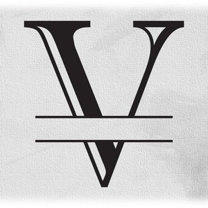 Word Clipart: Negro Formal Grabado Estilo Colonial Capital Inicial o Monograma Split Letra "V" para Agregar Nombre - Descarga Digital SVG & PNG