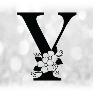 Word Clipart: Negro formal letra mayúscula "Y" con acentos florales / florales - Cambiar color con su propio software - Descarga digital SVG y PNG