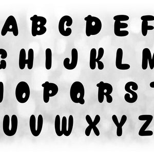 Clipart de Word: Plantillas de letras del alfabeto de globos negros sólidos agrupadas en UNA sola hoja - Descarga digital SVG - Archivo de fuente NO instalable