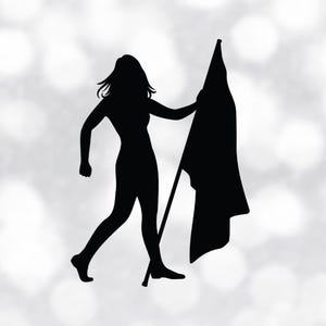 Sports Clipart: Black Silhouette of Color Guard Twirler Standing with Flag for Marching Band/Winter Guard - Digital Download svg png dxf pdf