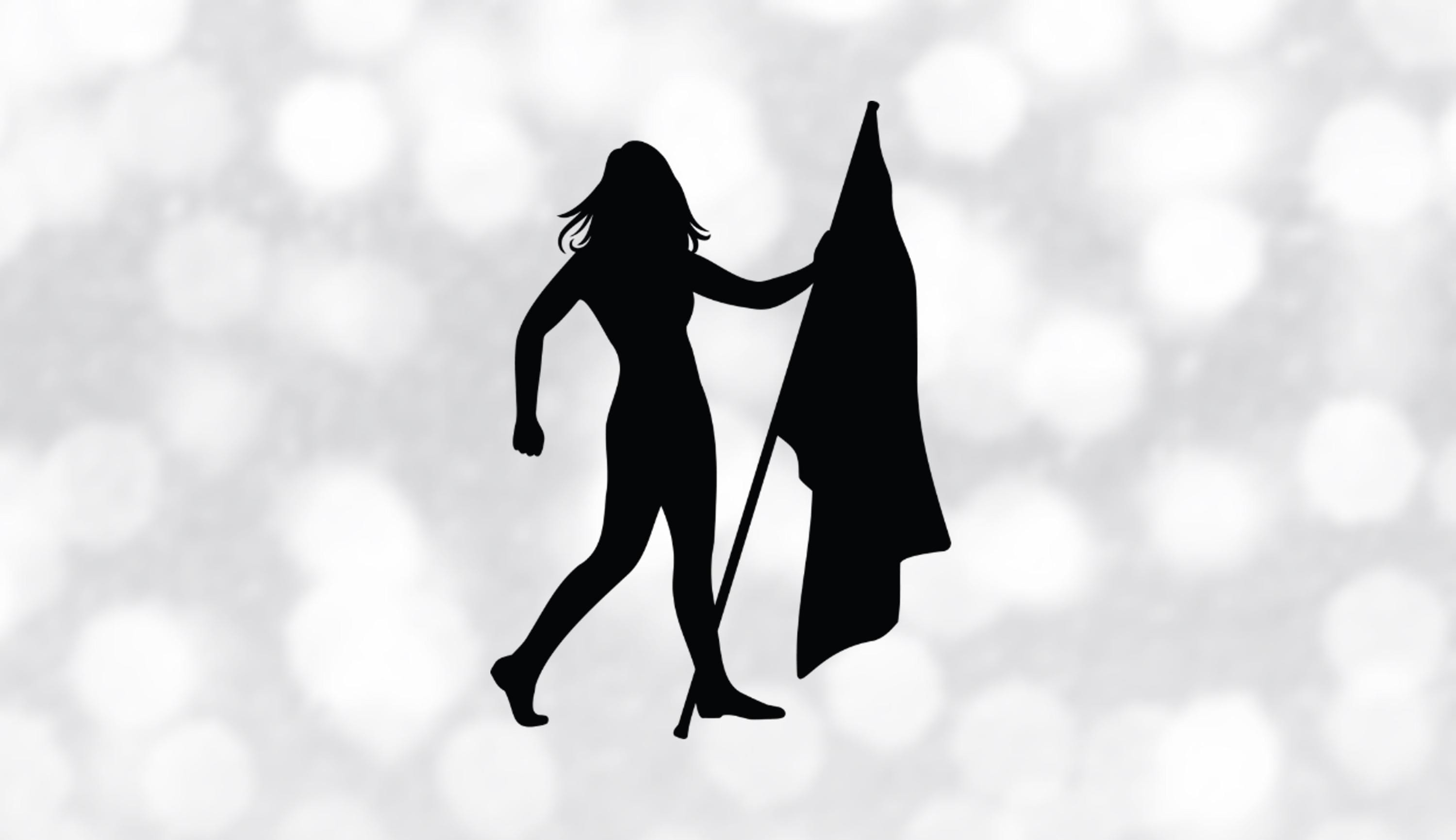 Sports Clipart: Black Silhouette of Color Guard Twirler Standing with Flag for Marching Band/Winter Guard - Digital Download svg png dxf pdf