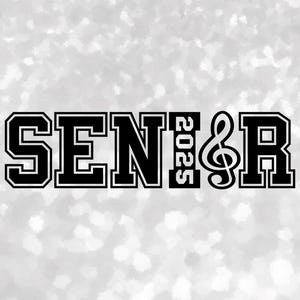 Entertainment Clipart: Black Word "SENIOR" in College Style with Year 2025 and Treble Clef as Letter "O", Digital Download svg png dxf pdf