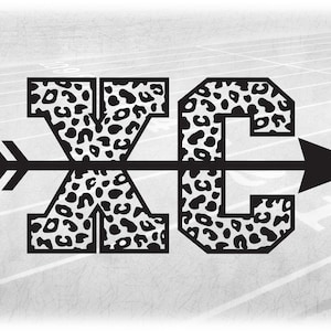 Sports Clipart: Bold Block Letters "XC" for Cross Country with Arrow through the Middle in Leopard Skin Pattern - Digital Download SVG & PNG