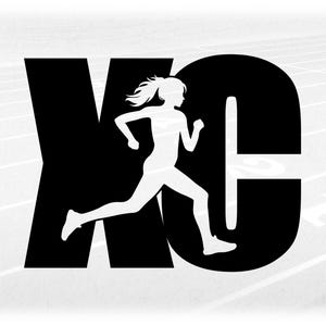 Sports Clipart: Bold Black Cross Country Letters "XC" with Woman / Female Runner Athlete Cutout - Digital Download svg png dxf pdf