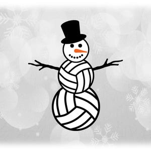 Holiday Clipart: Black on White Volleyball Snowman w/ Coal Eyes, Mouth, Hat, Arms and Orange Carrot Nose - Digital Download svg png dxf pdf