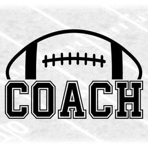Sports Clipart: Black Half Football Outline with Word "Coach" in College Varsity Style for Coaches - Digital Download svg png dxf pdf