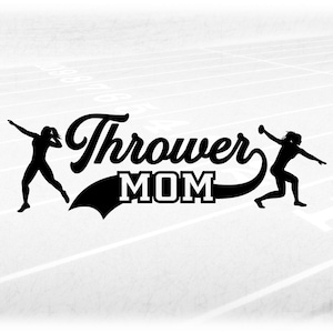 Sports Clipart: Black Track & Field Word Thrower, Swoosh and MOM with Shot Put and Discus Female Athletes - Digital Download svg png dxf pdf