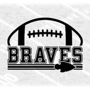 Sports Clipart: Black Half Football with Varsity Style "Braves" Mascot Team Name with Arrowhead - Digital Download svg png dxf pdf