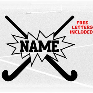 Sports Clipart: Black Blank Crossed Field Hockey Sticks with Cracked Open Name Frame Space to Add Name - Digital Download svg png dfx pdf