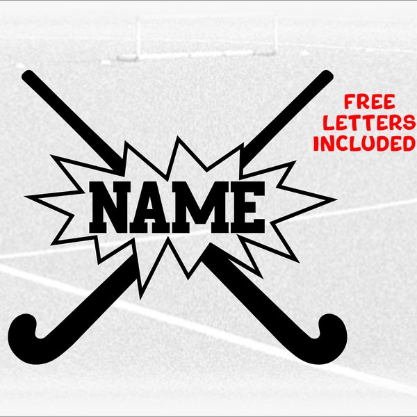 Sports Clipart: Black Blank Crossed Field Hockey Sticks with Cracked Open Name Frame Space to Add Name - Digital Download svg png dfx pdf