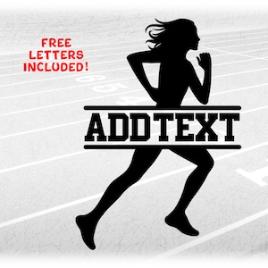 Sports Clipart: Black Split Name Frame Silhouette of Track or Cross Country Female / Girl / Woman Running - Digital Download svg png dxf pdf